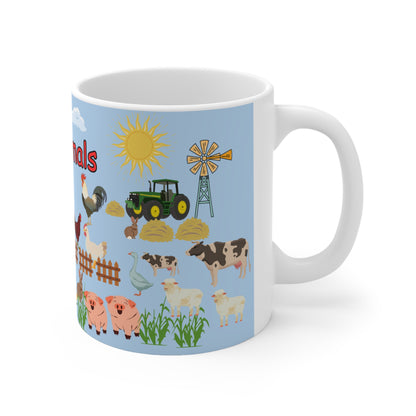 Farm Animals Blue Ceramic Mug 11oz