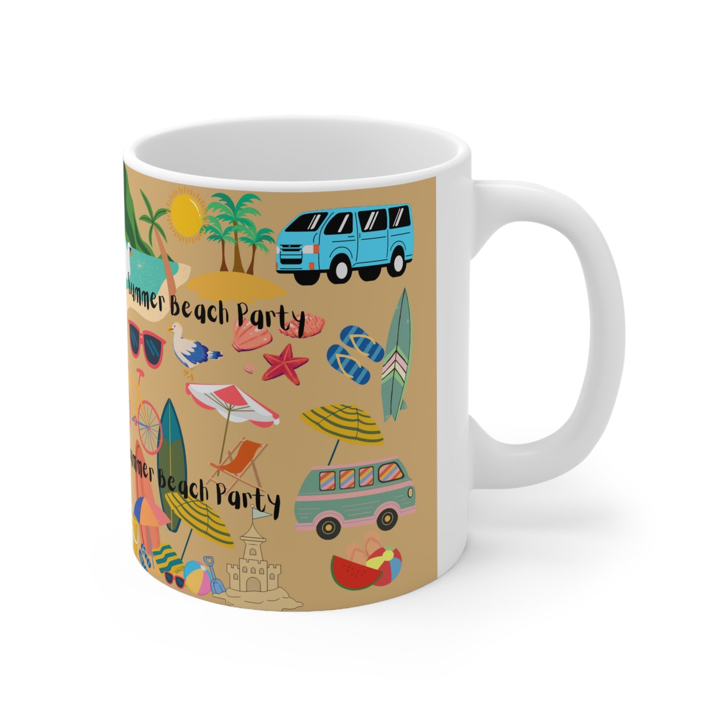 Summer Beach Party Beige Ceramic Mug 11oz