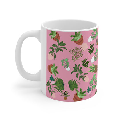 Plants and Doodles Pink Ceramic Mug 11oz