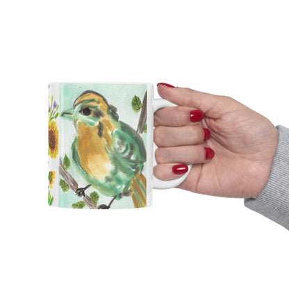 Bird and Sunflower Ceramic Mug 11oz