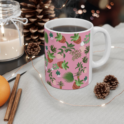 Plants and Doodles Pink Ceramic Mug 11oz