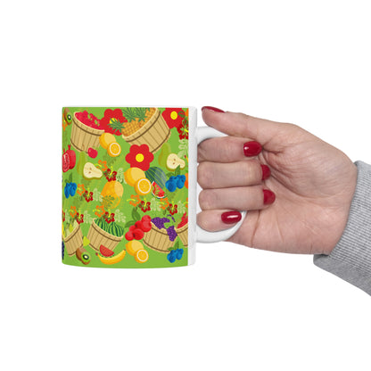 Fruitful and Delicious Green ground Ceramic Mug 11oz