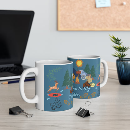 The Wilderness Is My Happy Place Blue Ceramic Mug 11oz