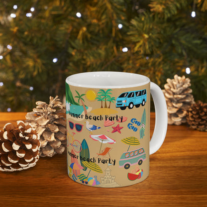 Summer Beach Party Beige Ceramic Mug 11oz