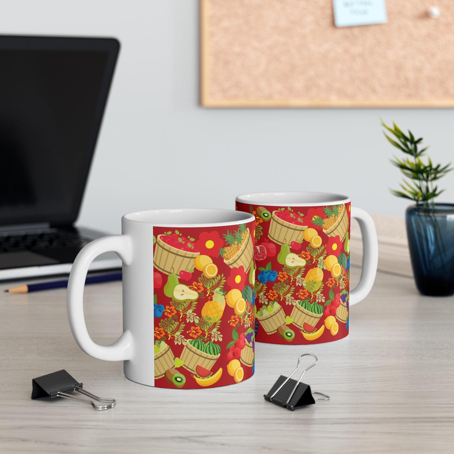 Fruitful and Delicious Red Ground Ceramic Mug 11oz