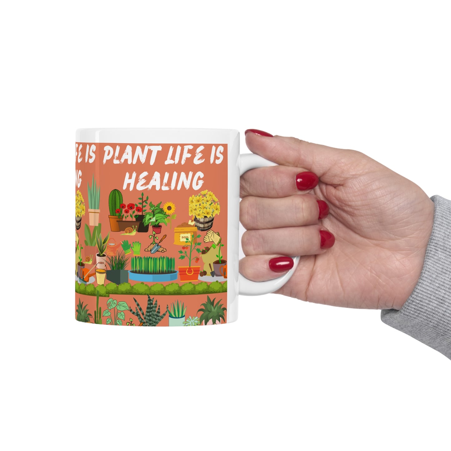 Plant Life Is Healing Orange Ground Ceramic Mug 11oz