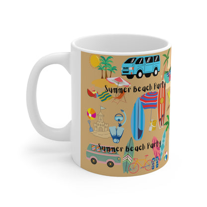 Summer Beach Party Beige Ceramic Mug 11oz