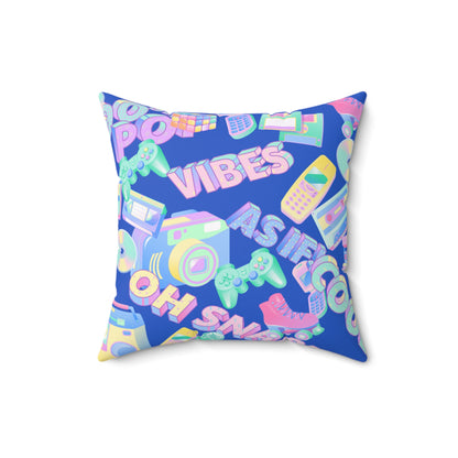 Retro Vibes Blue Spun Polyester Square Pillow