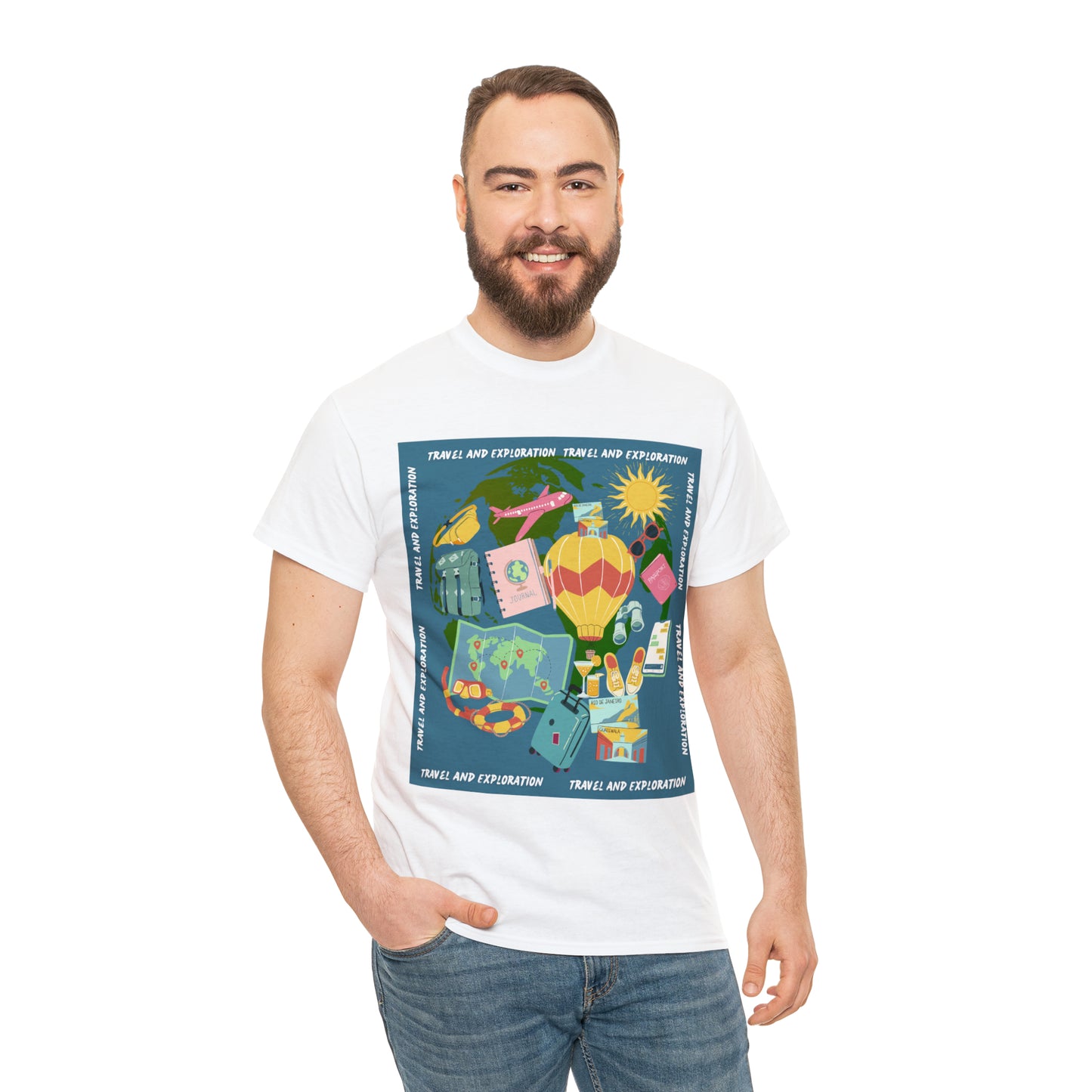 Travel and exploration Blue Unisex Heavy Cotton Tee