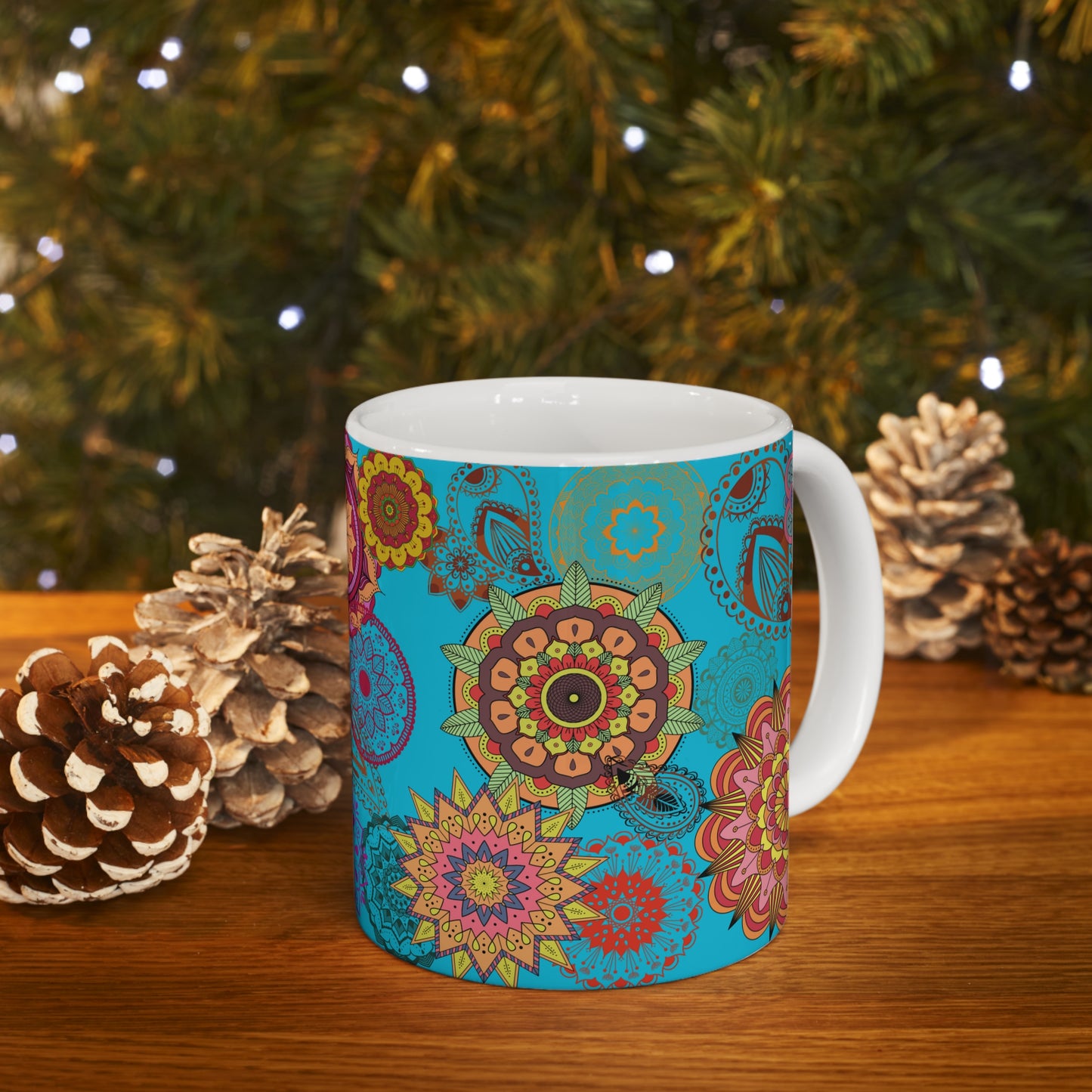 Paisley Floral Turq Ceramic Mug 11oz