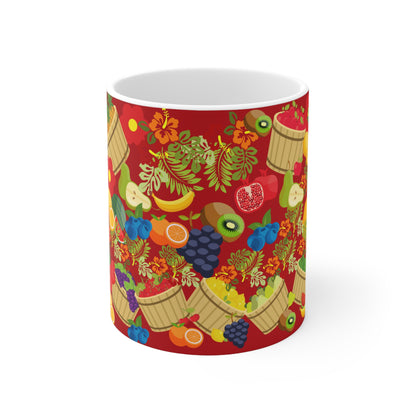 Fruitful and Delicious Red Ground Ceramic Mug 11oz