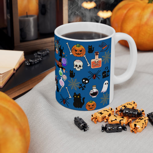 Spooky Creepy Season Blue Ceramic Mug 11oz