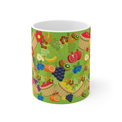 Fruitful and Delicious Green ground Ceramic Mug 11oz