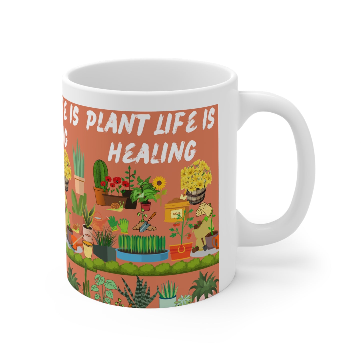 Plant Life Is Healing Orange Ground Ceramic Mug 11oz