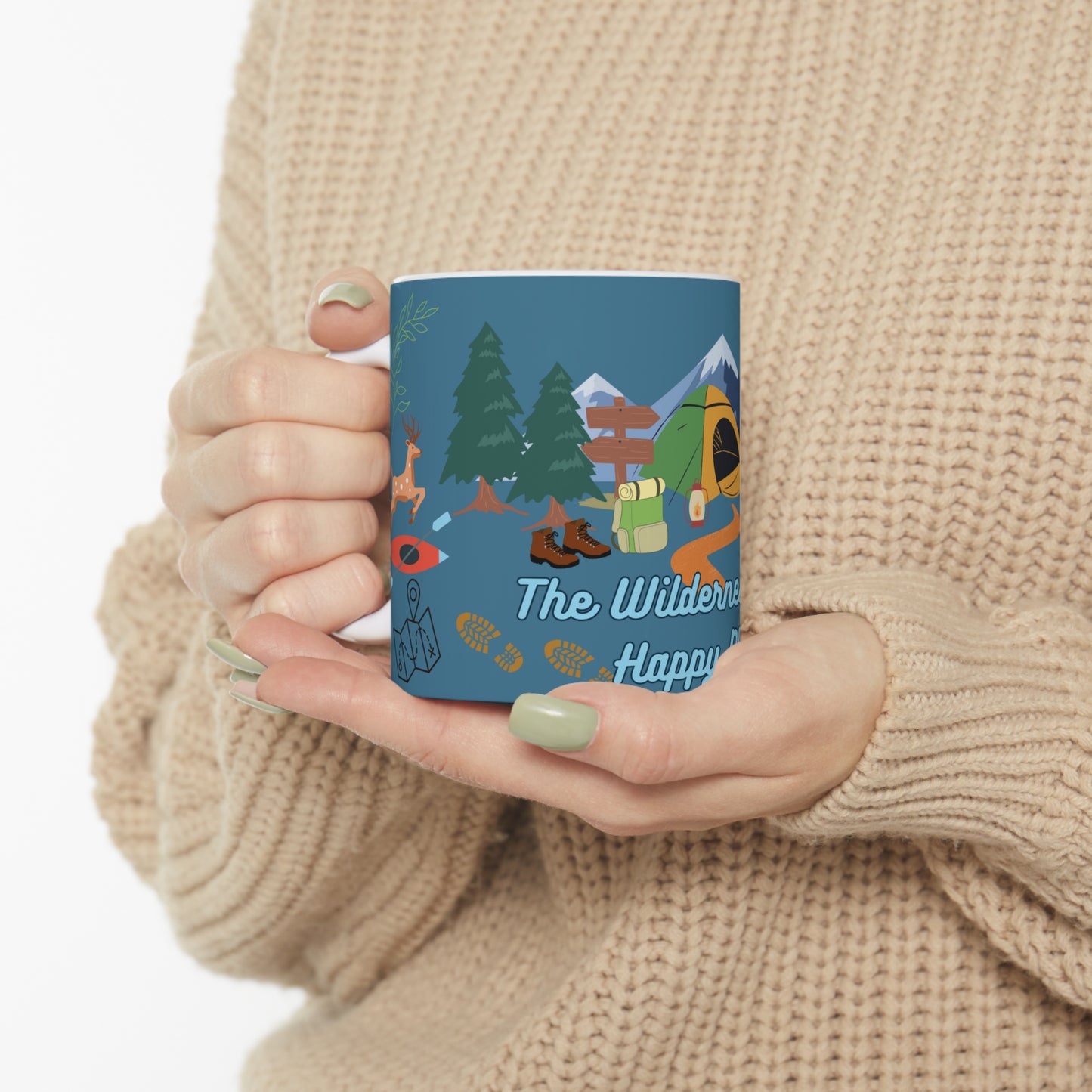 The Wilderness Is My Happy Place Blue Ceramic Mug 11oz