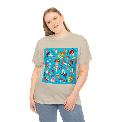 Mushrooms Turq Ground Unisex Heavy Cotton Tee