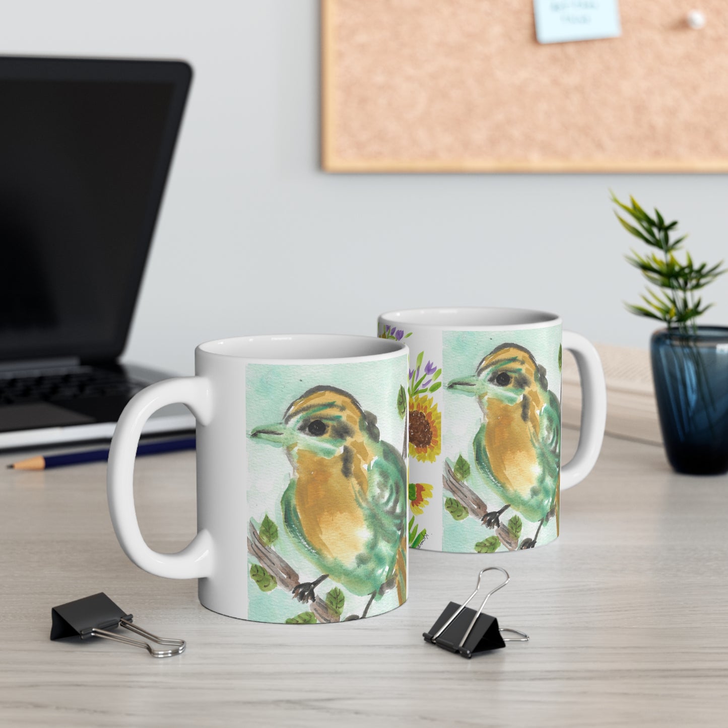 Bird and Sunflower Ceramic Mug 11oz