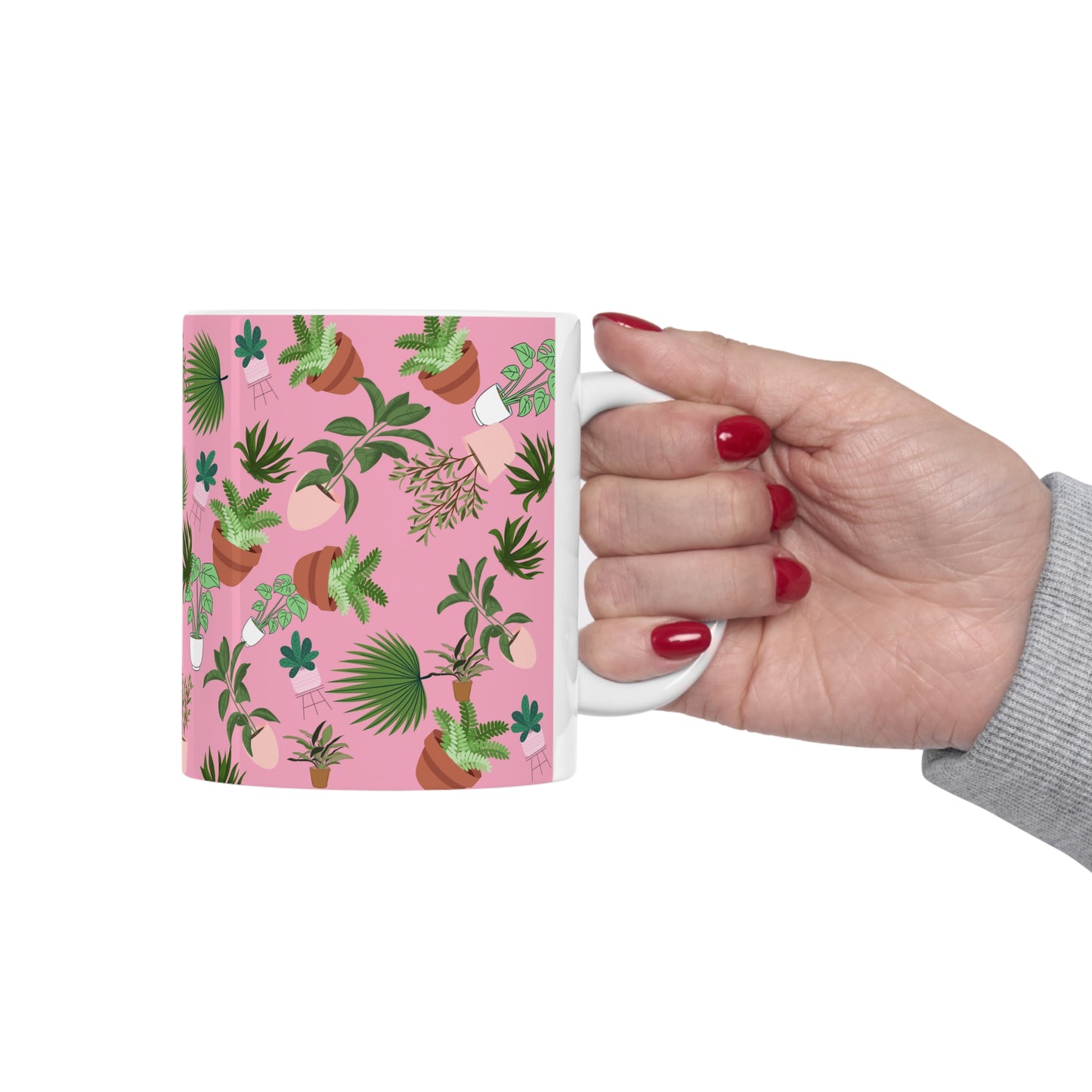 Plants and Doodles Pink Ceramic Mug 11oz