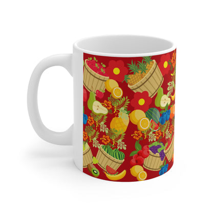 Fruitful and Delicious Red Ground Ceramic Mug 11oz