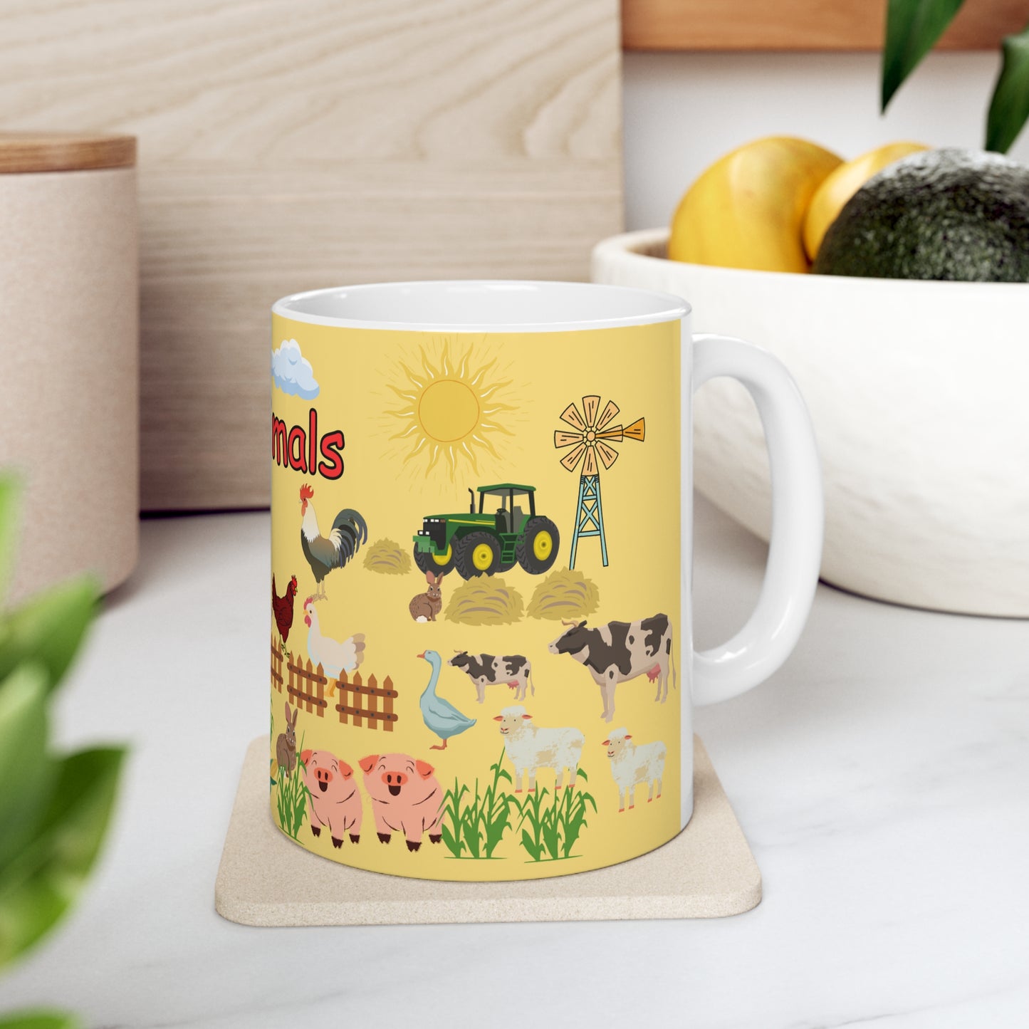 Farm Animals Yellow Ceramic Mug 11oz