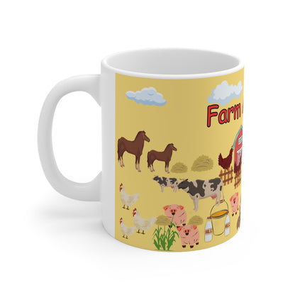 Farm Animals Yellow Ceramic Mug 11oz