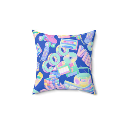 Retro Vibes Blue Spun Polyester Square Pillow