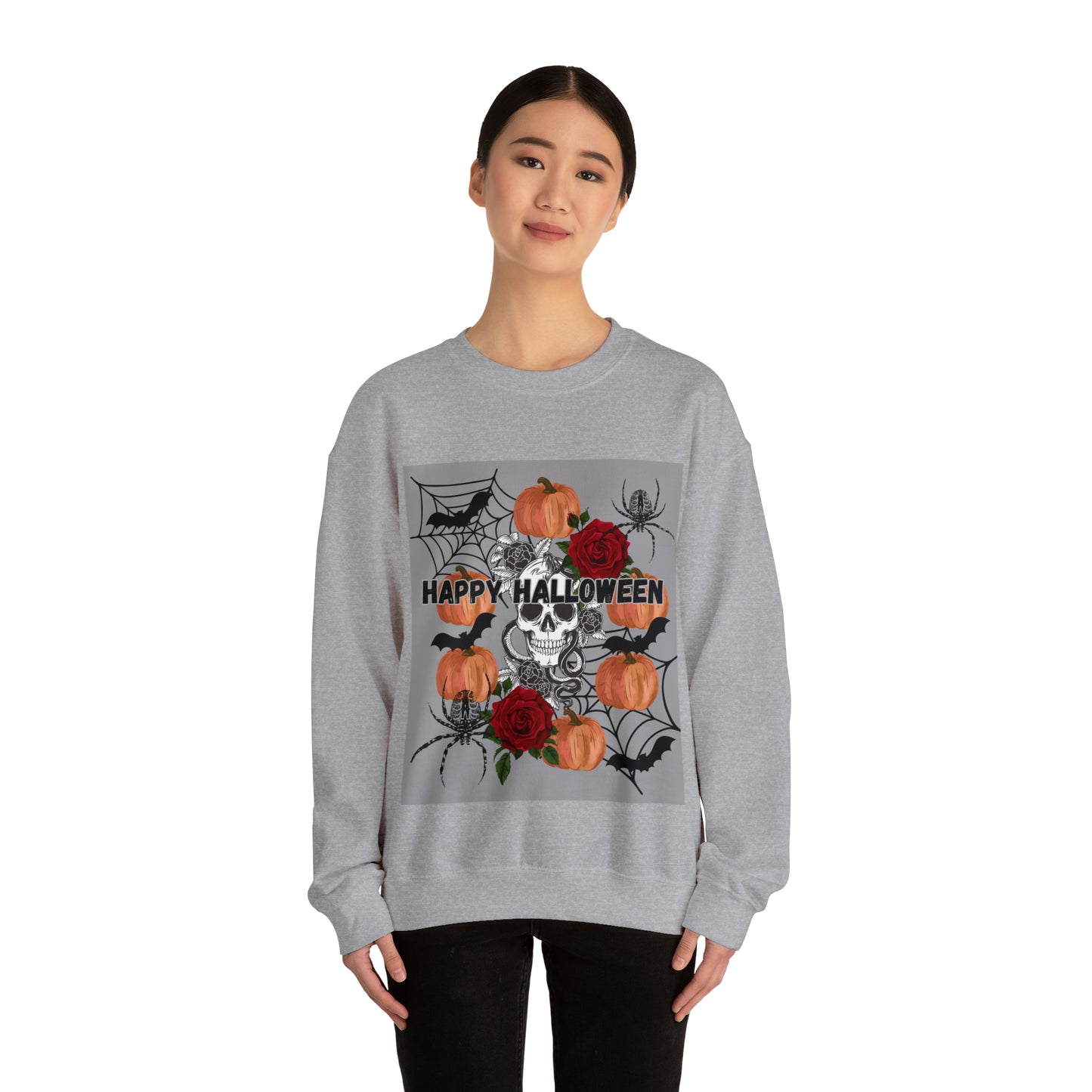 Happy Halloween Grey Ground Unisex Heavy Blend™ Crewneck Sweatshirt