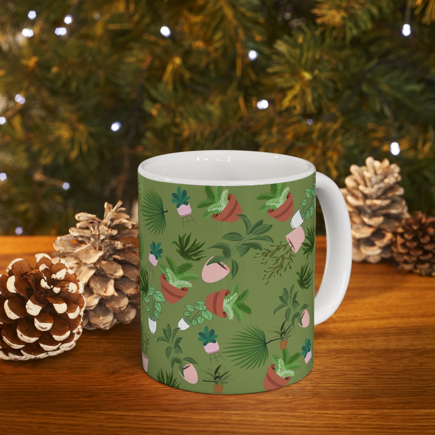 Plants and Doodles Green Ceramic Mug 11oz