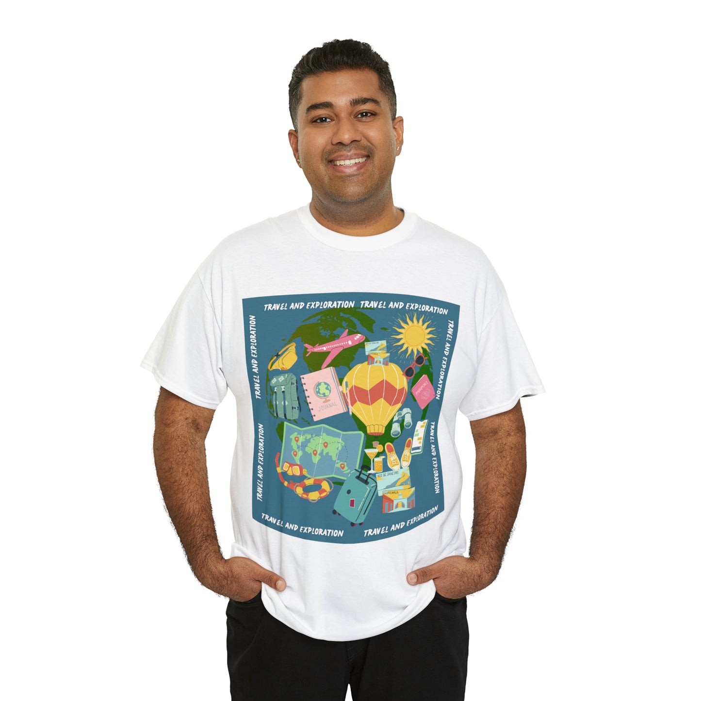 Travel and exploration Blue Unisex Heavy Cotton Tee