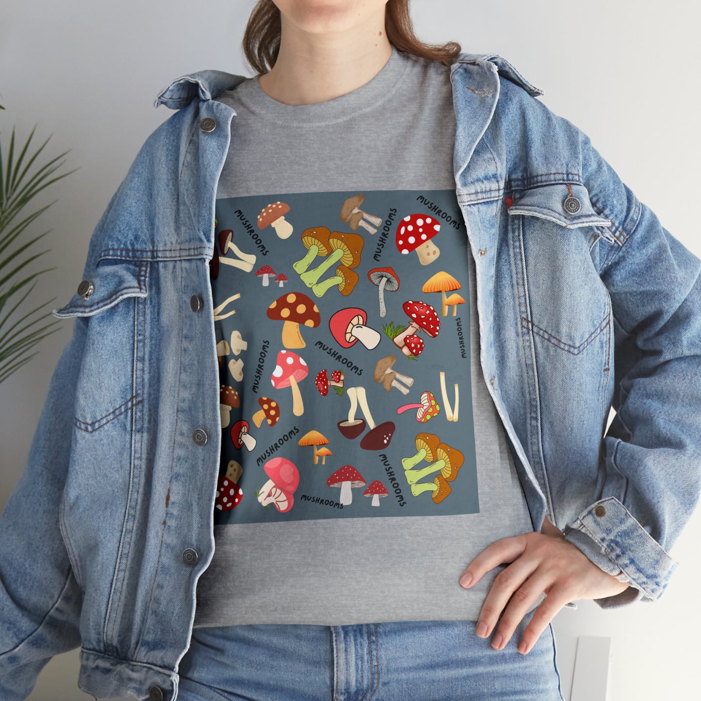 Mushrooms Grey Ground Unisex Heavy Cotton Tee