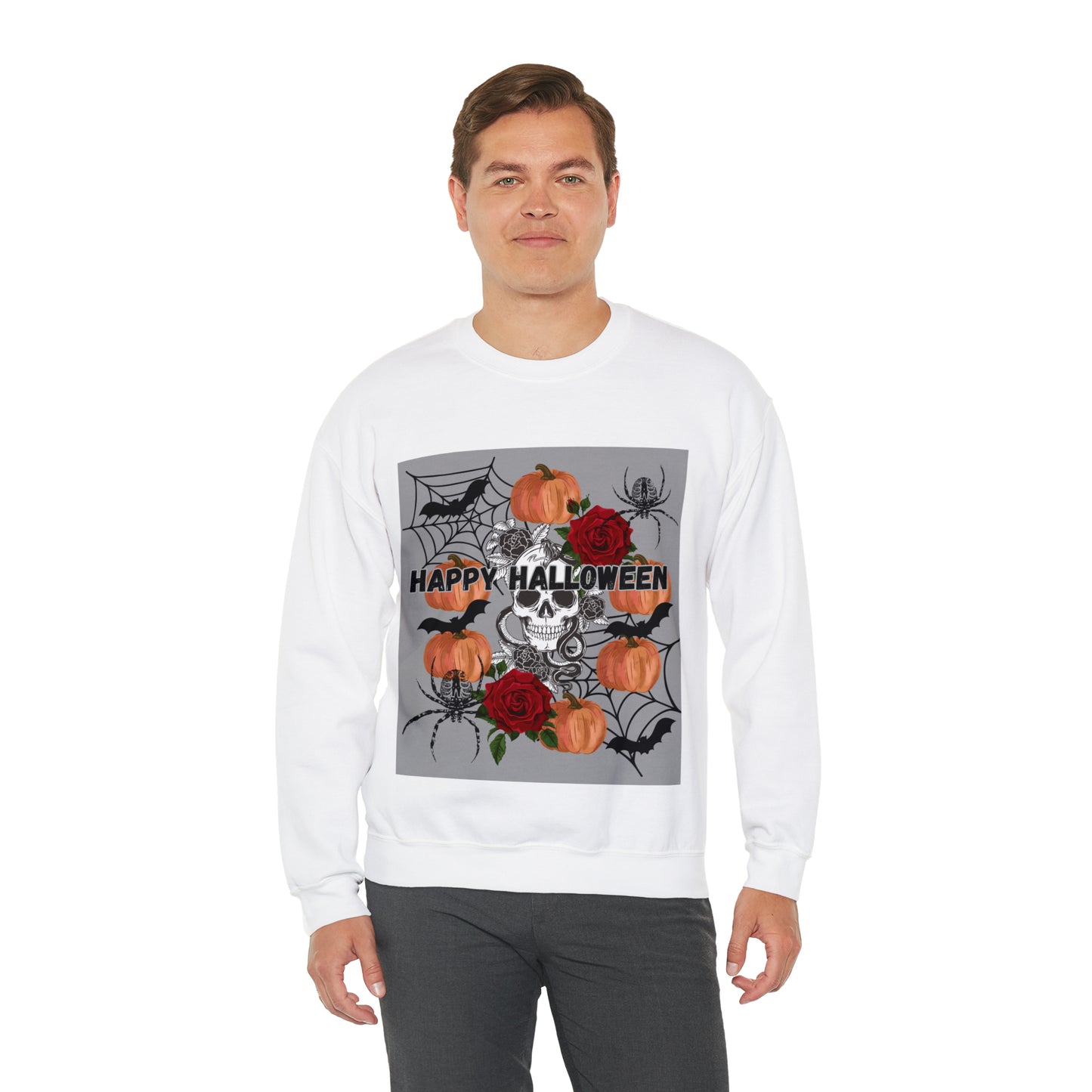 Happy Halloween Grey Ground Unisex Heavy Blend™ Crewneck Sweatshirt