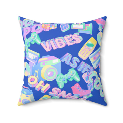 Retro Vibes Blue Spun Polyester Square Pillow