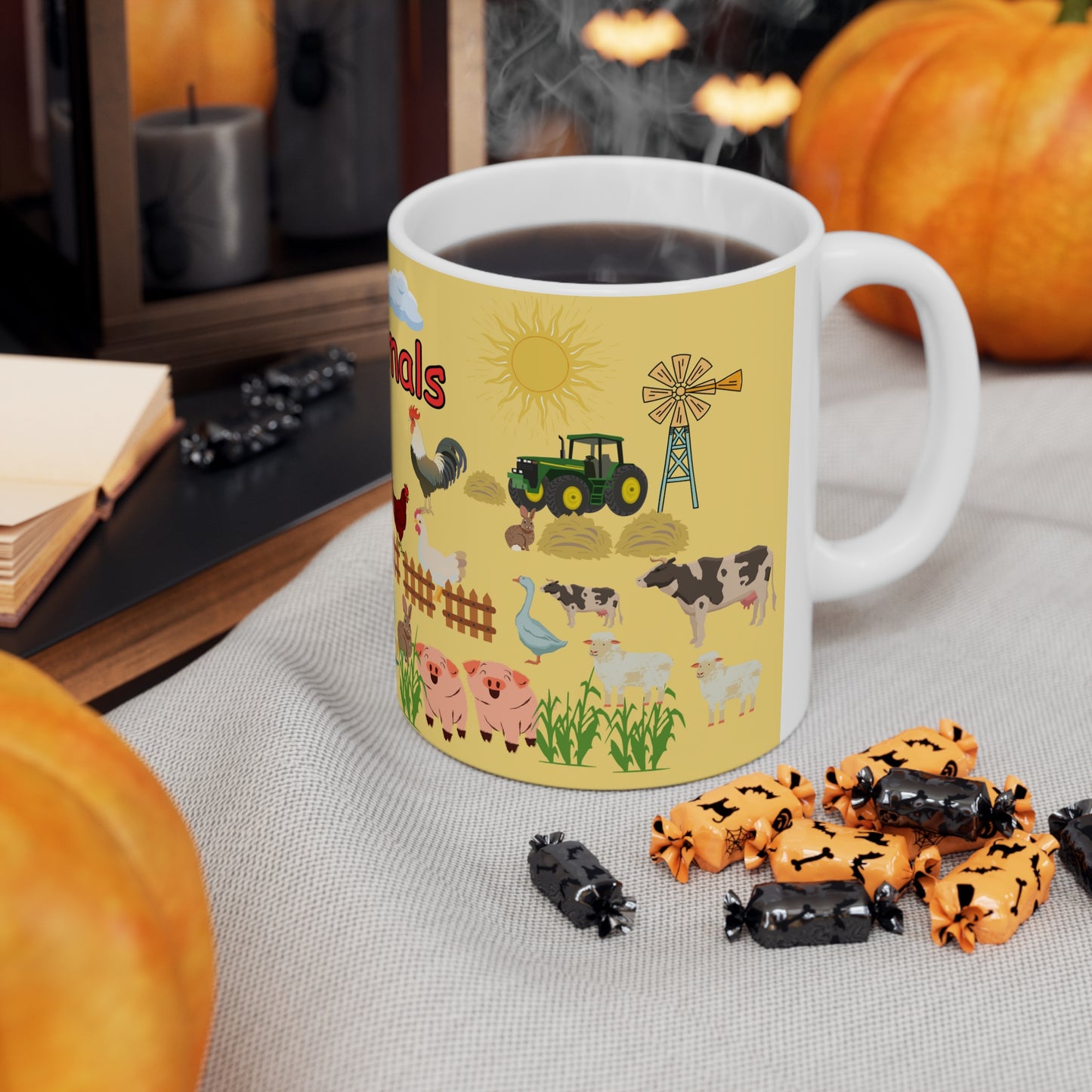 Farm Animals Yellow Ceramic Mug 11oz