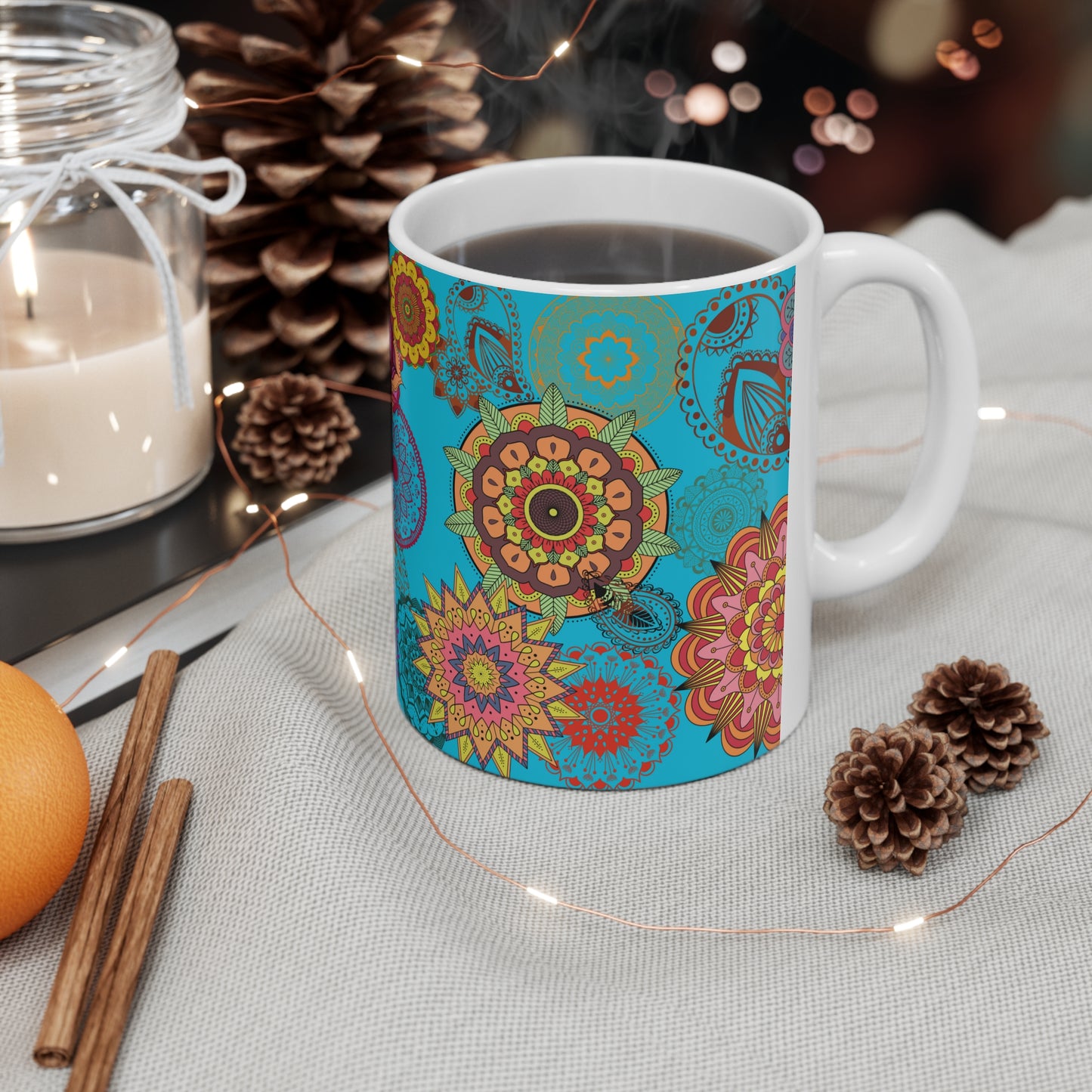 Paisley Floral Turq Ceramic Mug 11oz