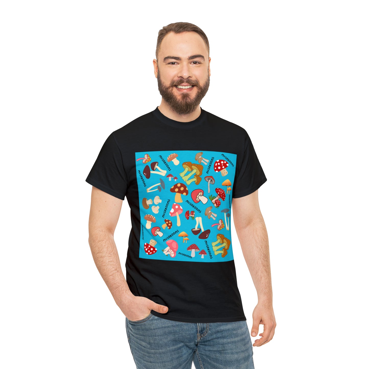 Mushrooms Turq Ground Unisex Heavy Cotton Tee