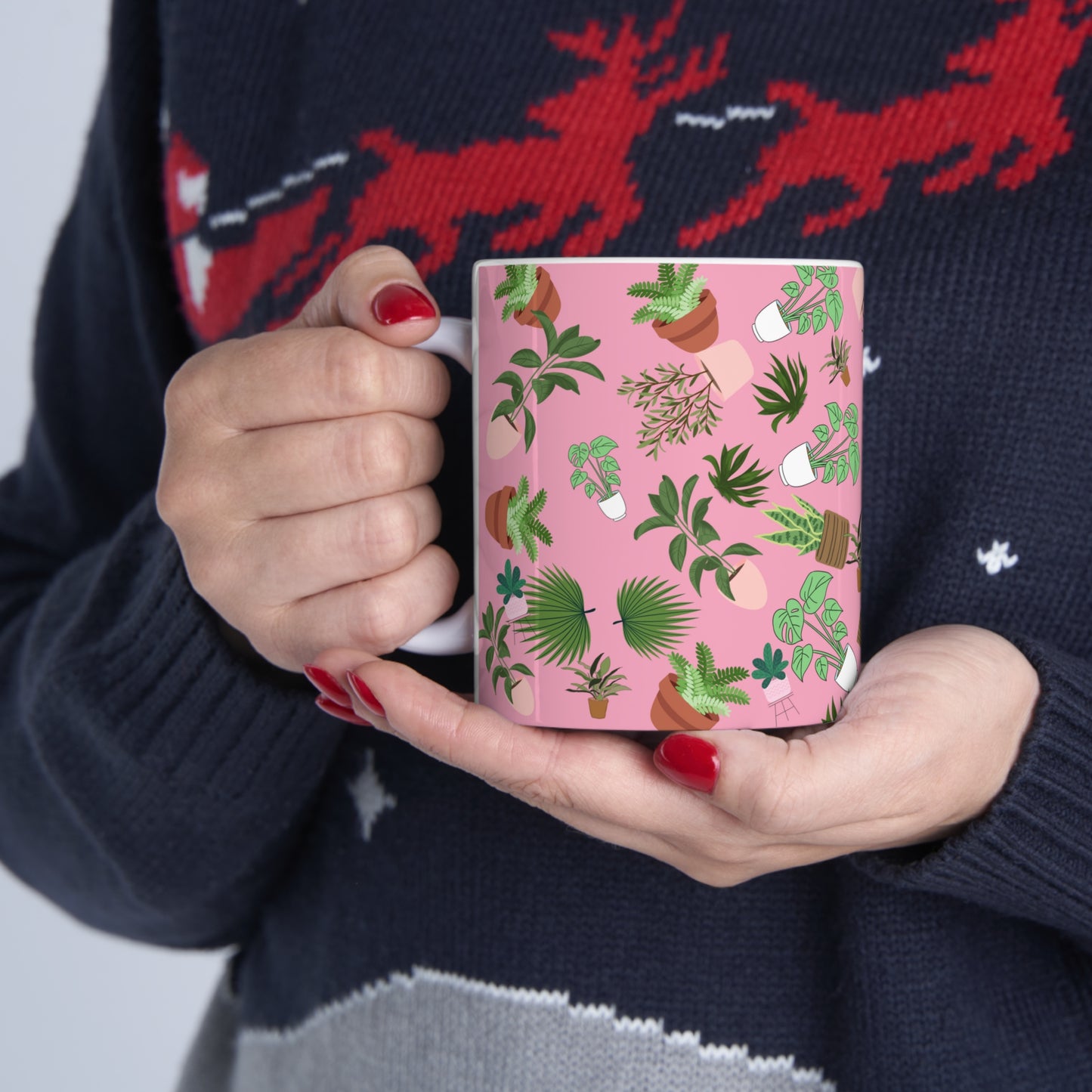 Plants and Doodles Pink Ceramic Mug 11oz