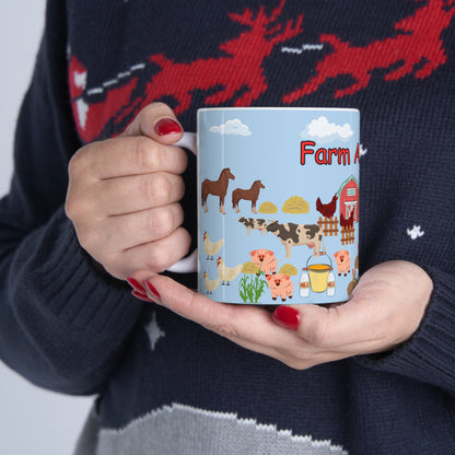 Farm Animals Blue Ceramic Mug 11oz