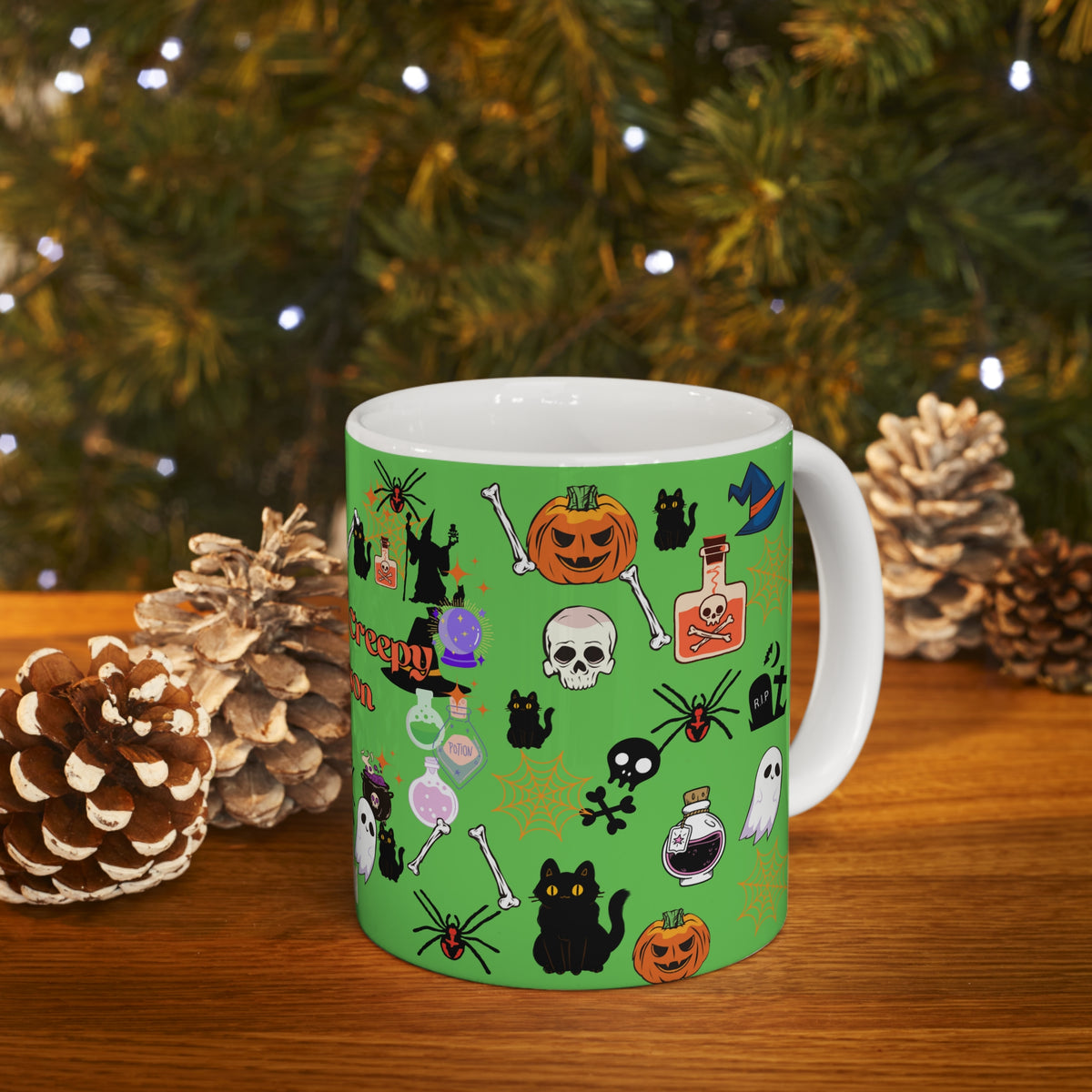 Spooky Creepy Season Green Ceramic Mug 11oz