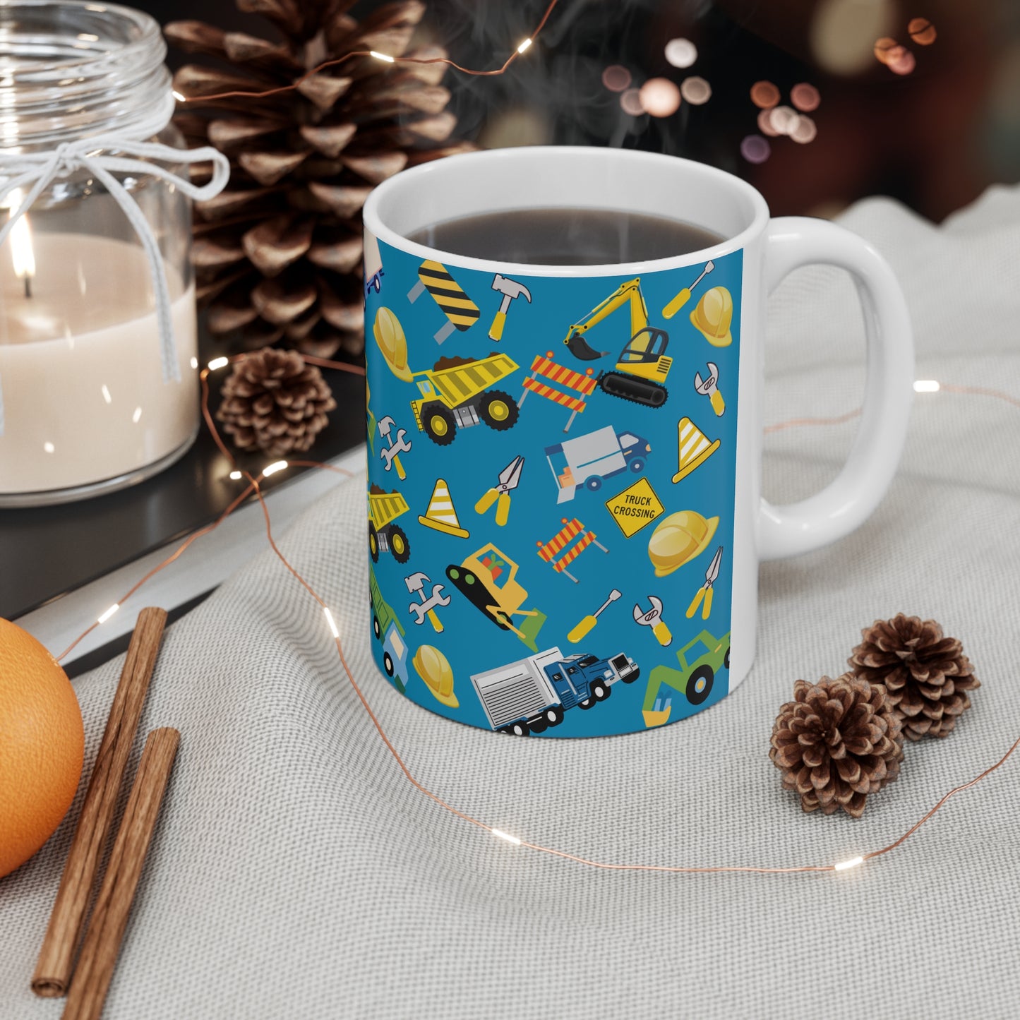 Construction Teal Ceramic Mug 11oz