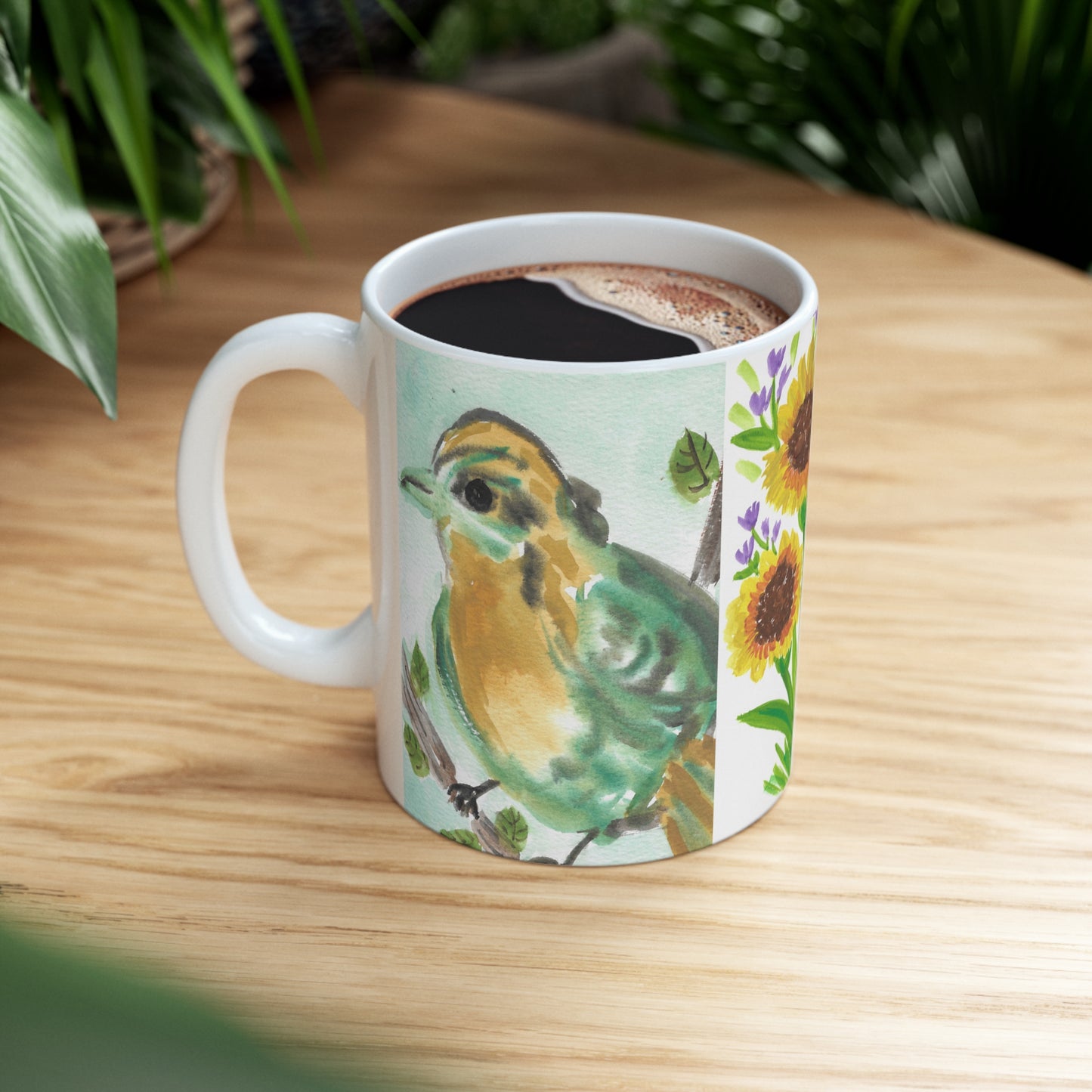 Bird and Sunflower Ceramic Mug 11oz