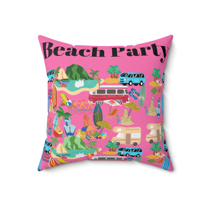 Beach Party Pink Spun Polyester Square Pillow