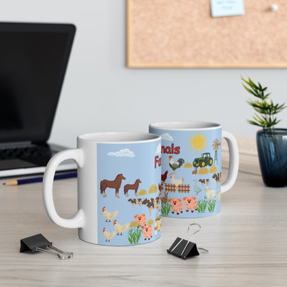 Farm Animals Blue Ceramic Mug 11oz