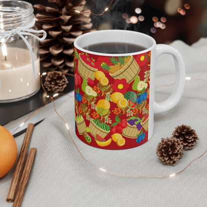 Fruitful and Delicious Red Ground Ceramic Mug 11oz