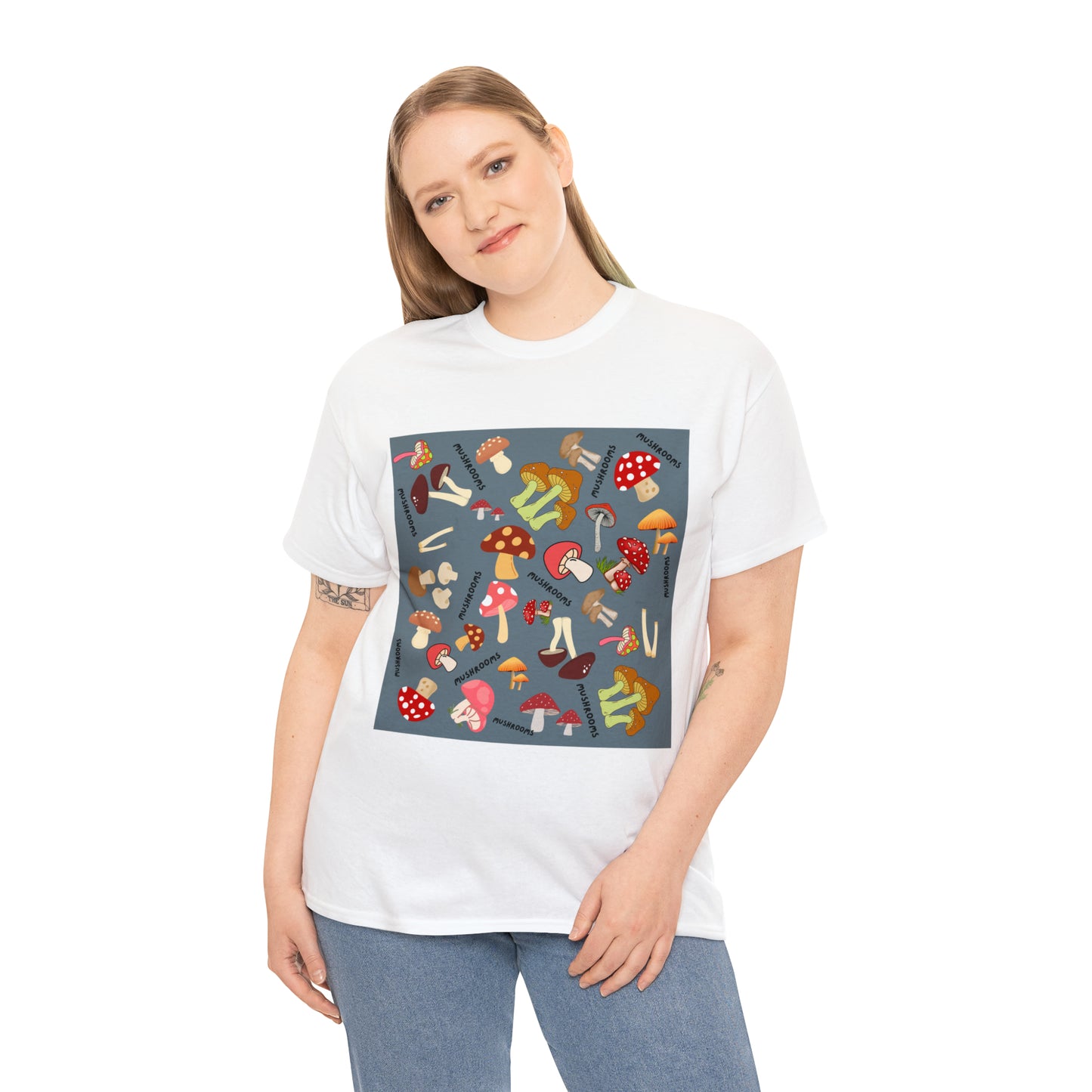 Mushrooms Grey Ground Unisex Heavy Cotton Tee