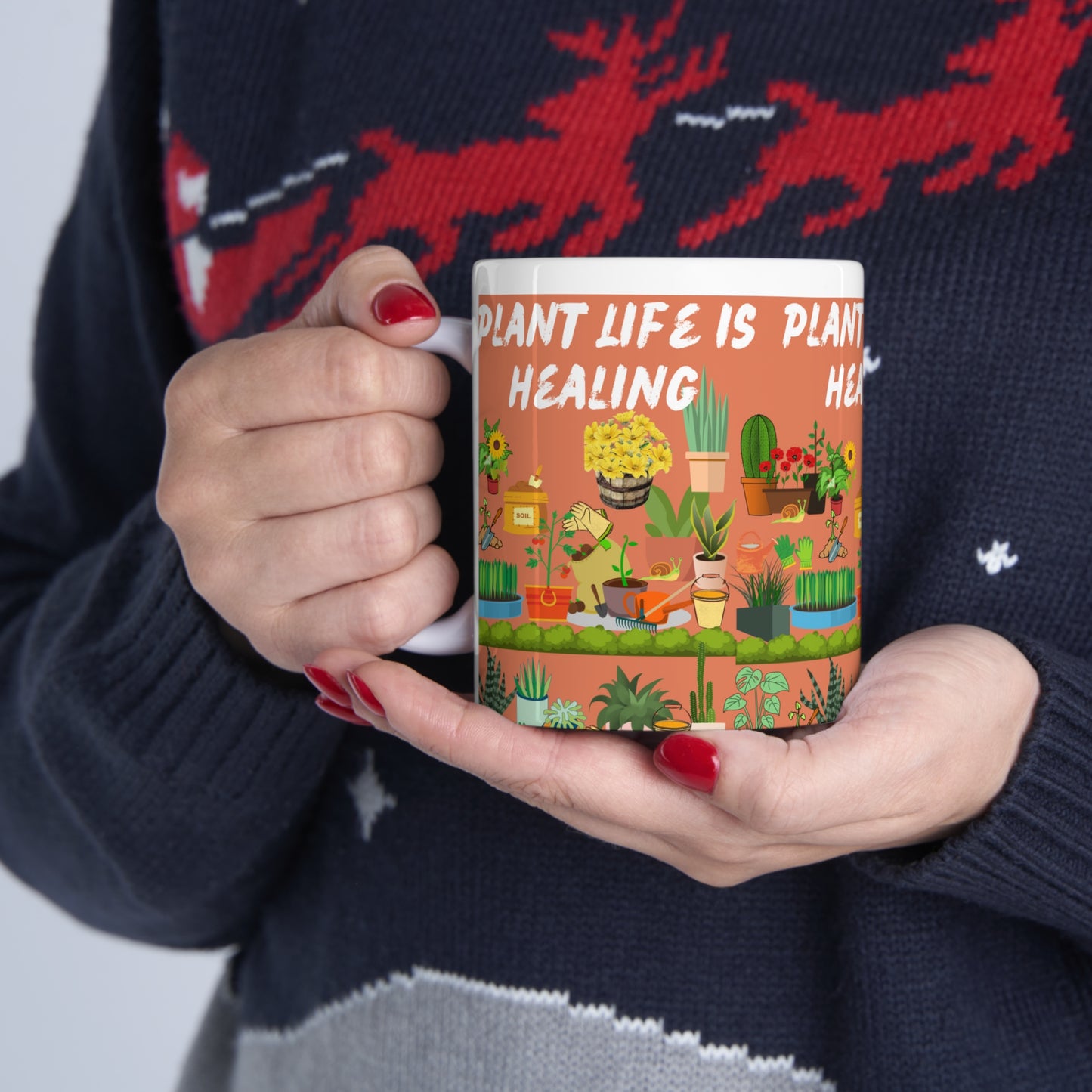 Plant Life Is Healing Orange Ground Ceramic Mug 11oz