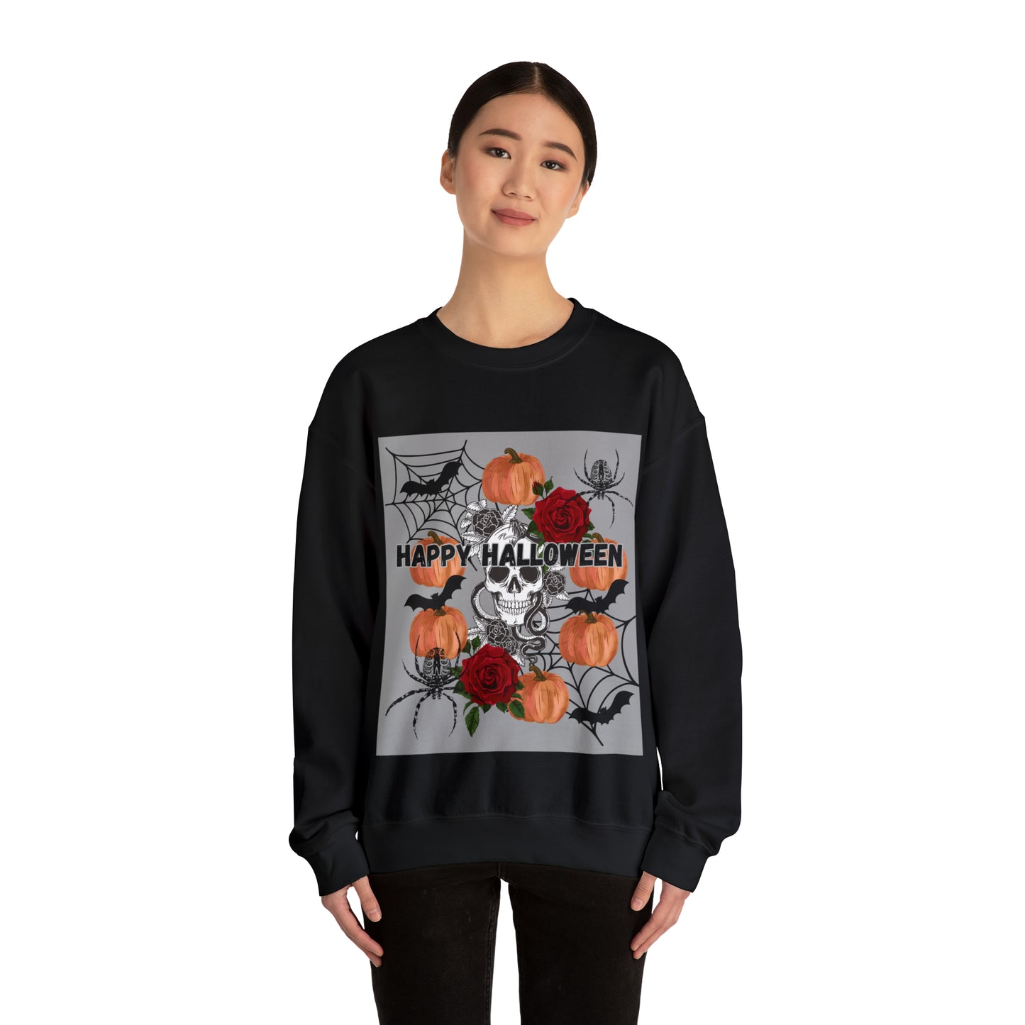 Happy Halloween Grey Ground Unisex Heavy Blend™ Crewneck Sweatshirt