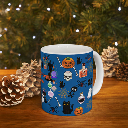 Spooky Creepy Season Blue Ceramic Mug 11oz
