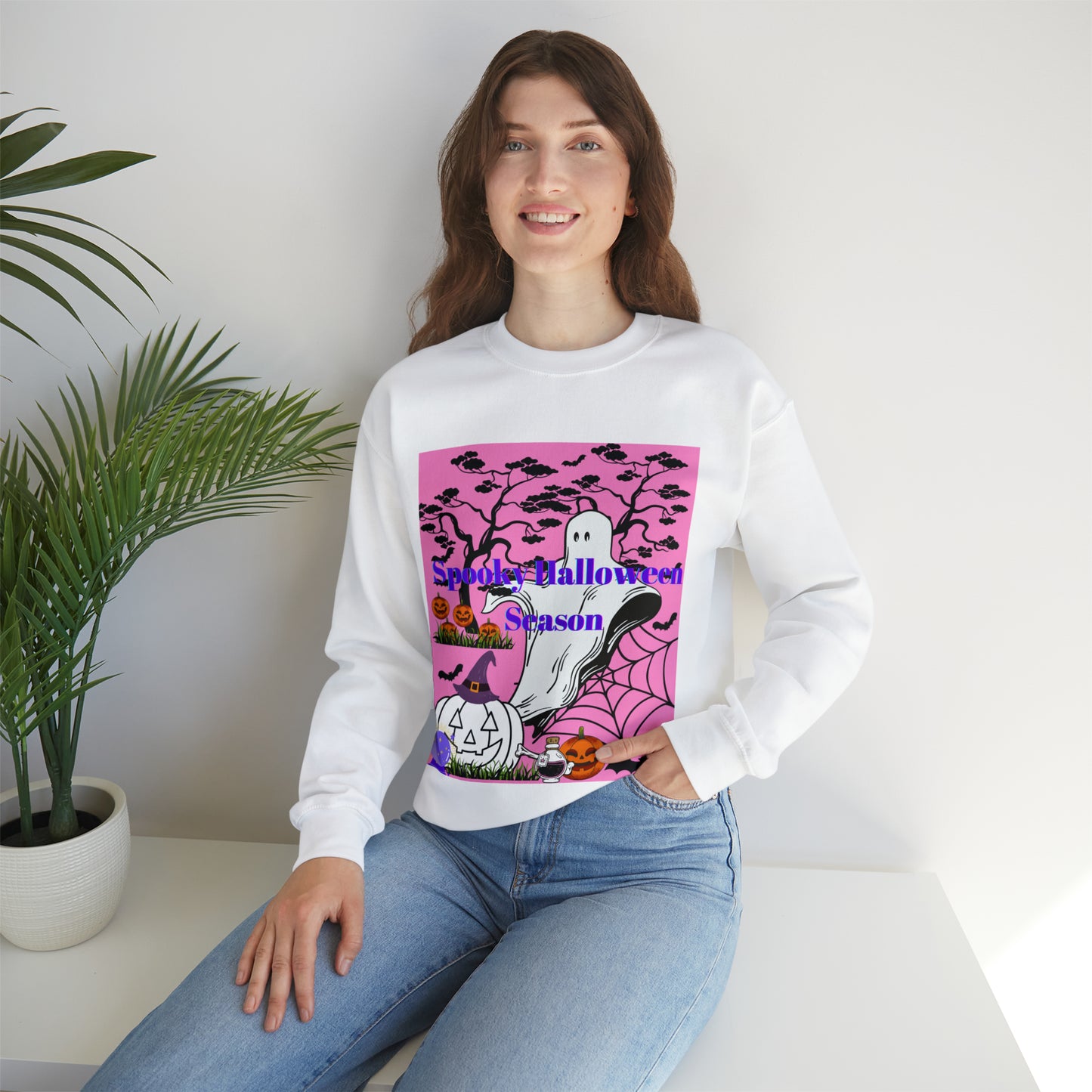 Spooky Halloween Season Pink Unisex Heavy Blend™ Crewneck Sweatshirt