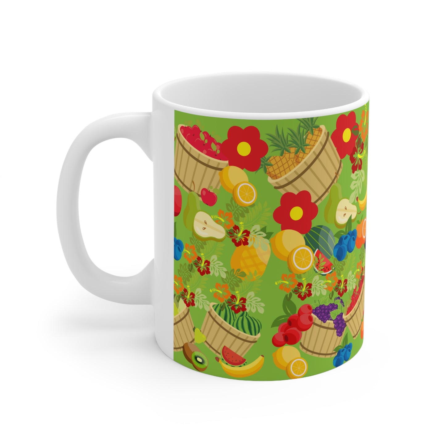 Fruitful and Delicious Green ground Ceramic Mug 11oz