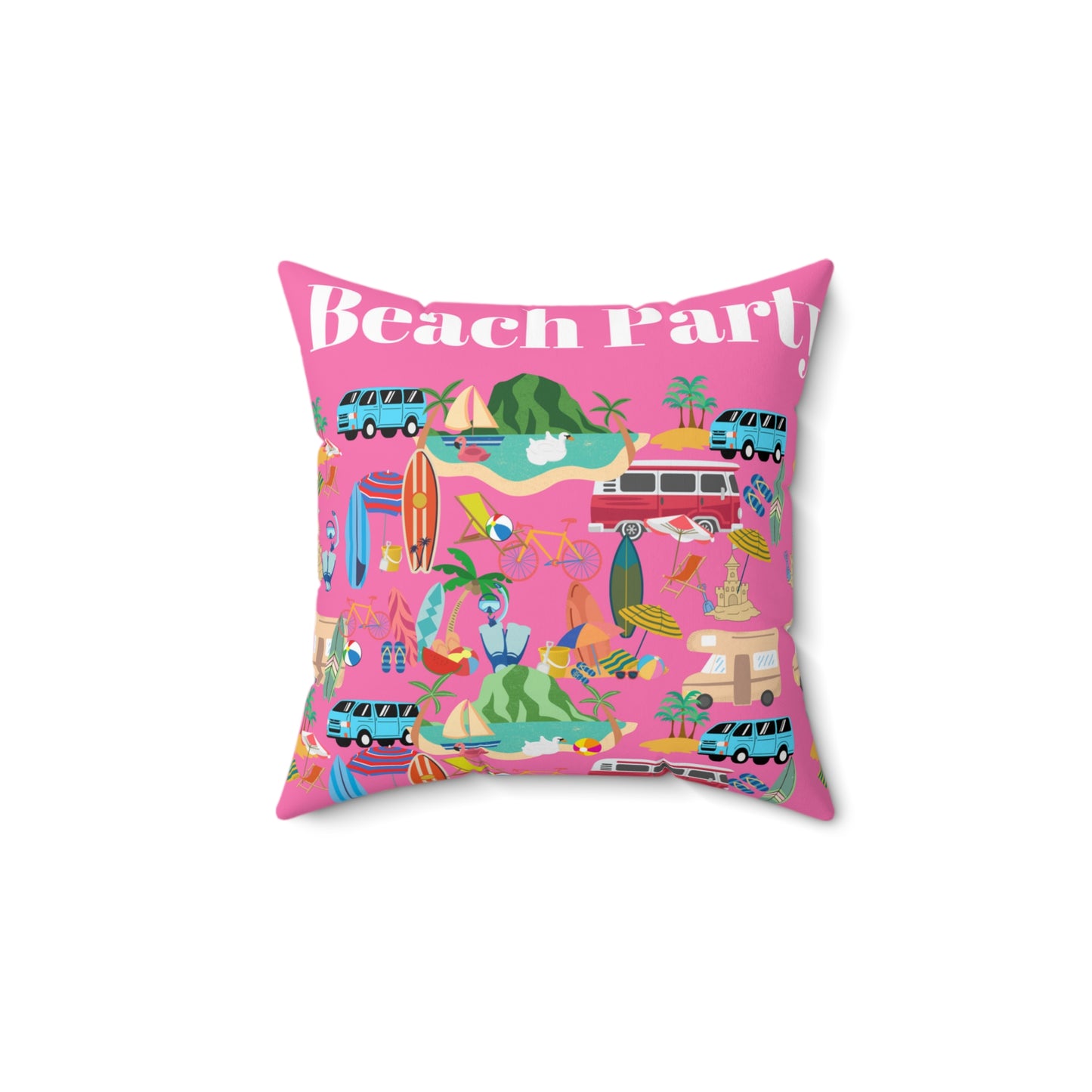 Beach Party Pink Spun Polyester Square Pillow